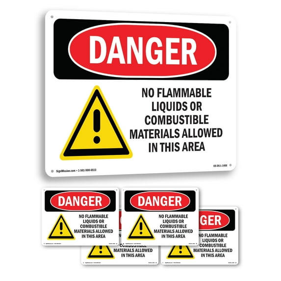 No Flammable Liquids Combustible Materials OSHA Danger Aluminum Sign 24 Inch x 18 Inch - 5 Pack