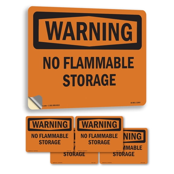 No Flammable Storage OSHA WARNING Vinyl Decal Label 5 Inch x 3.5 Inch - 5 Pack
