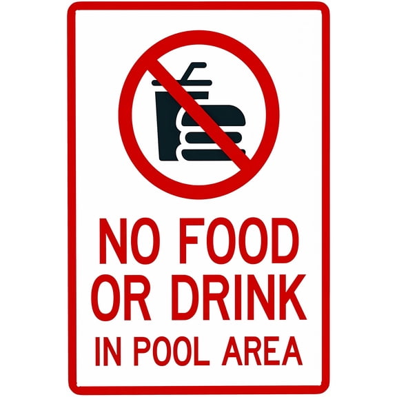 No Food Or Drink in Pool Area with Graphic Sign - 8"x12" Retro Aluminum Pool Rule Sign, Vintage Metal Tin Decor for Home Pool Club Hotel Outdoor