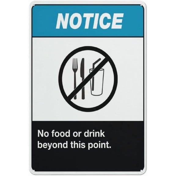 No Food Or Drinks Beyond This Point Metal Sign 8"x12" Rustproof Aluminum Multicolor - Indoor Outdoor Food Drink Restriction Sign
