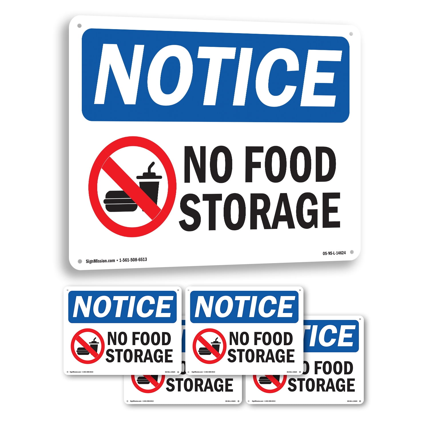 No Food Storage OSHA Notice Rigid Plastic Sign 18 Inch x 12 Inch - 5 ...