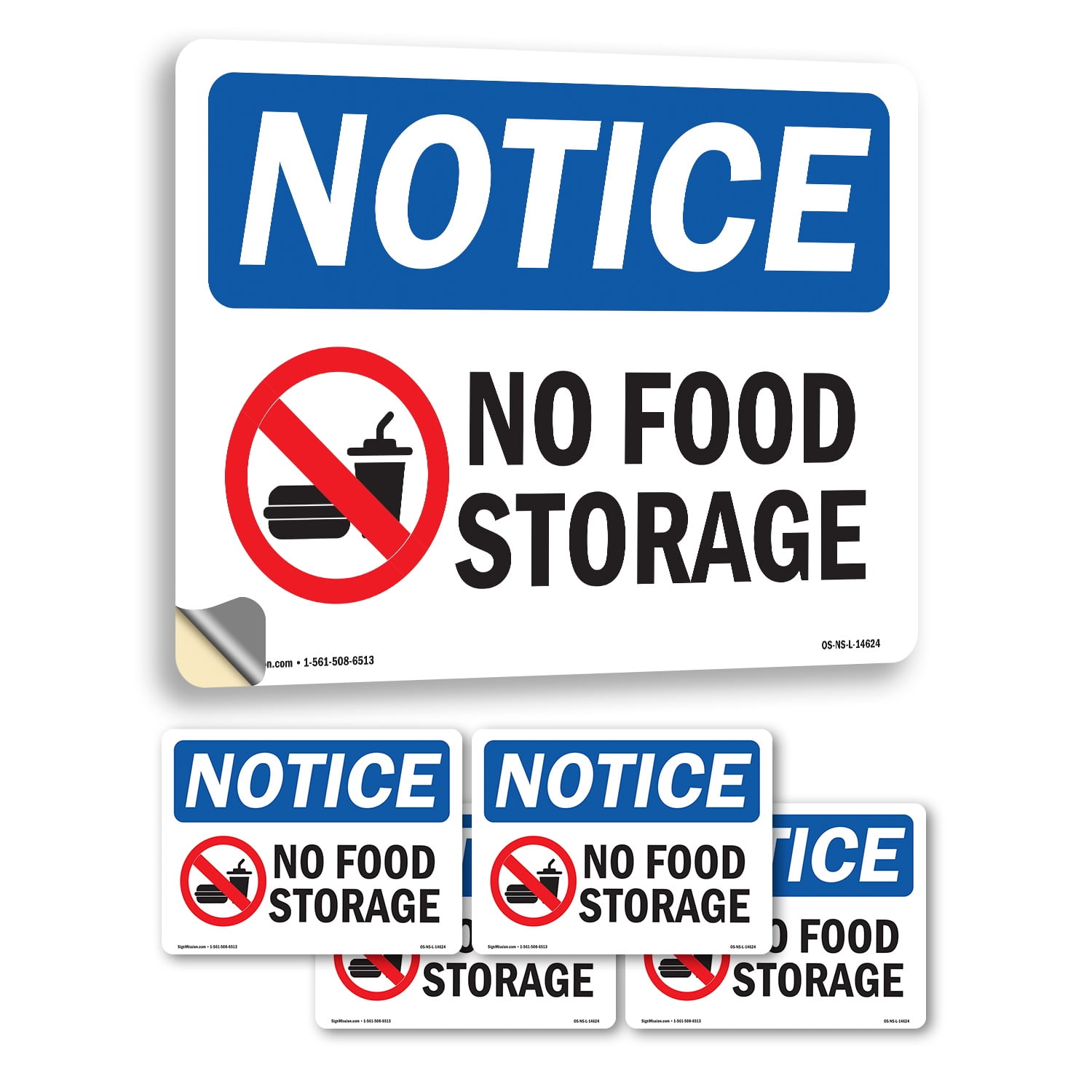 No Food Storage With Symbol OSHA Notice Vinyl Decal Label 14 Inch x 10 ...