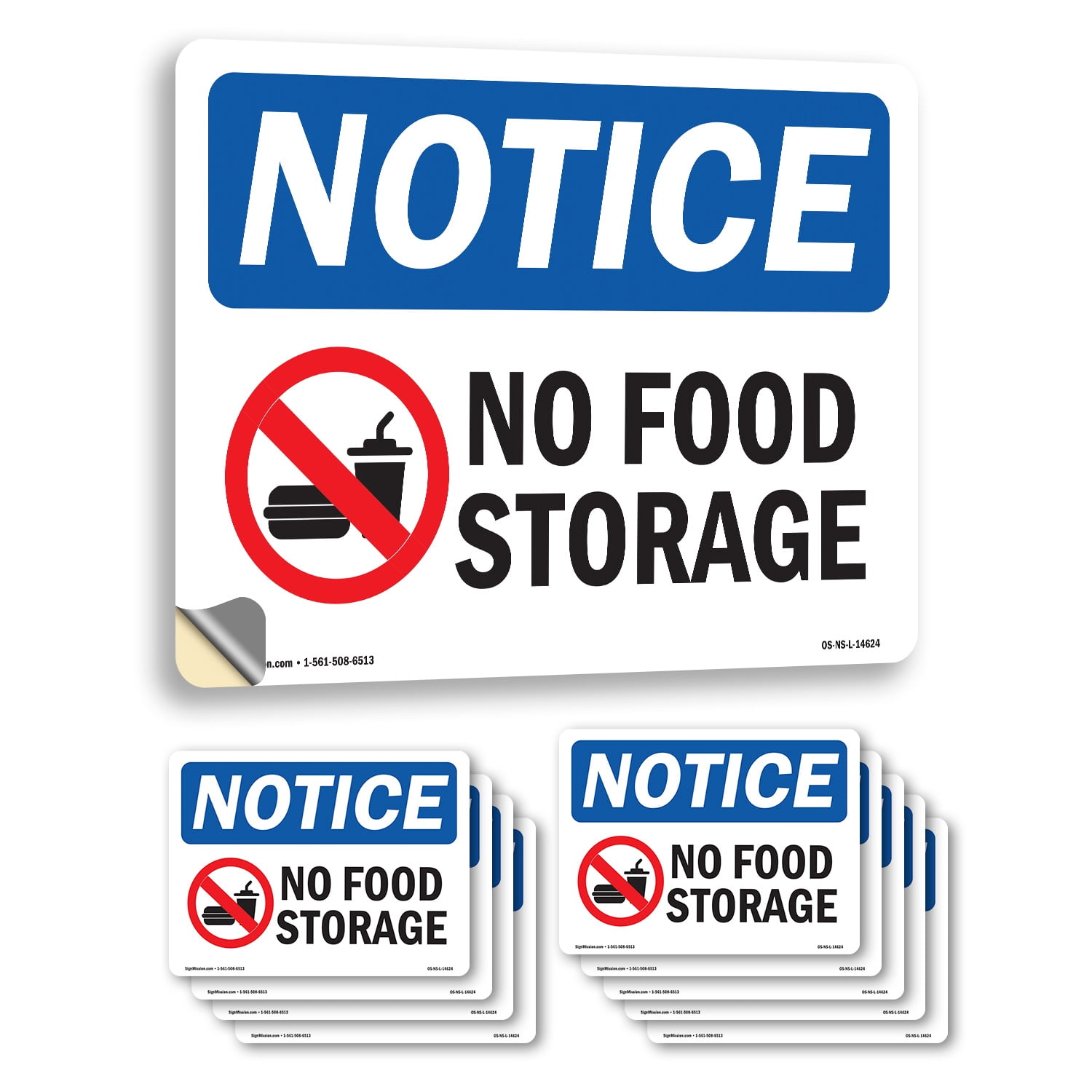 No Food Storage With Symbol OSHA Notice Vinyl Decal Label 24 Inch x 18 ...
