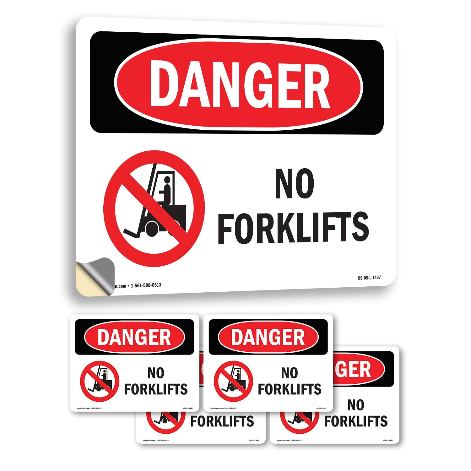 No Forklifts OSHA Danger Vinyl Decal Label 18 Inch x 12 Inch - 5 Pack ...