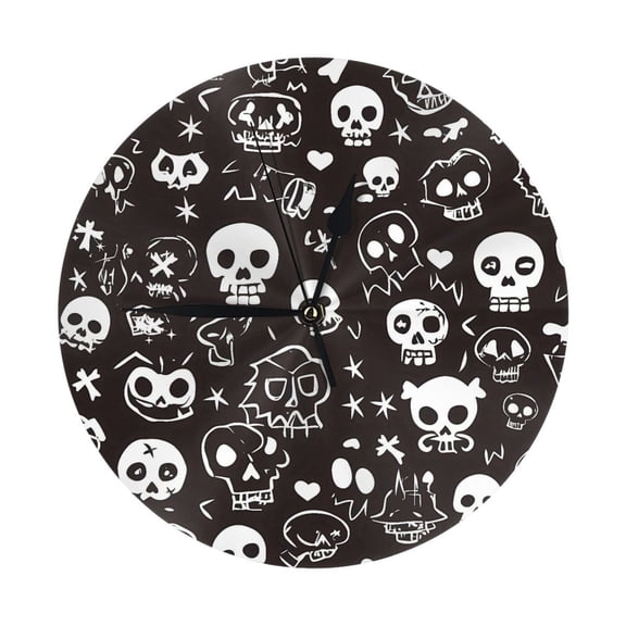 No Frame No Glass Cover Round Wall Clock 9.84in With Tripod For Office Kitchen Living Room Guest Room Dining Room Bedroom Weird Skull Head