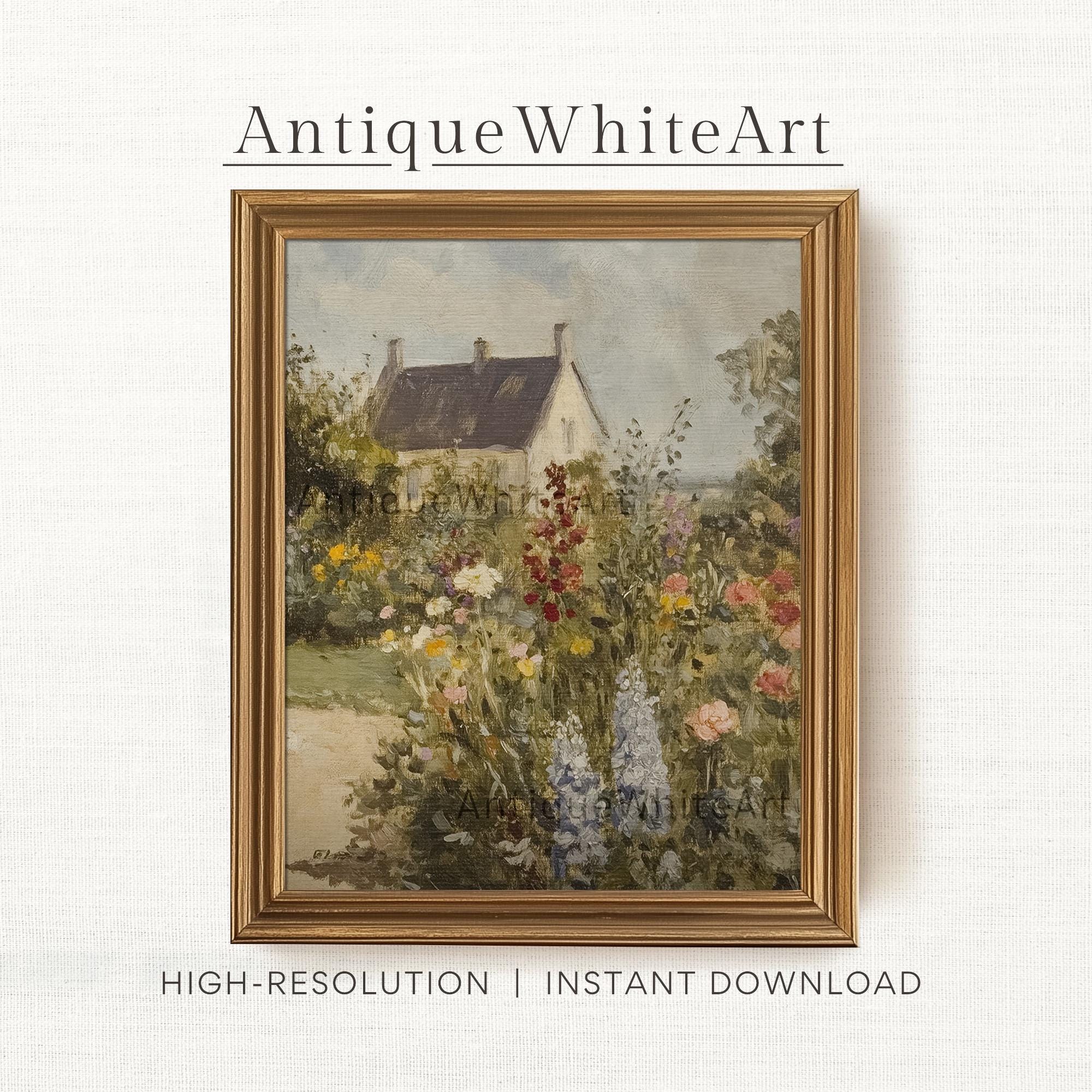 No Frame Printable Cottage Garden Wall Art, Spring Landscape Painting ...