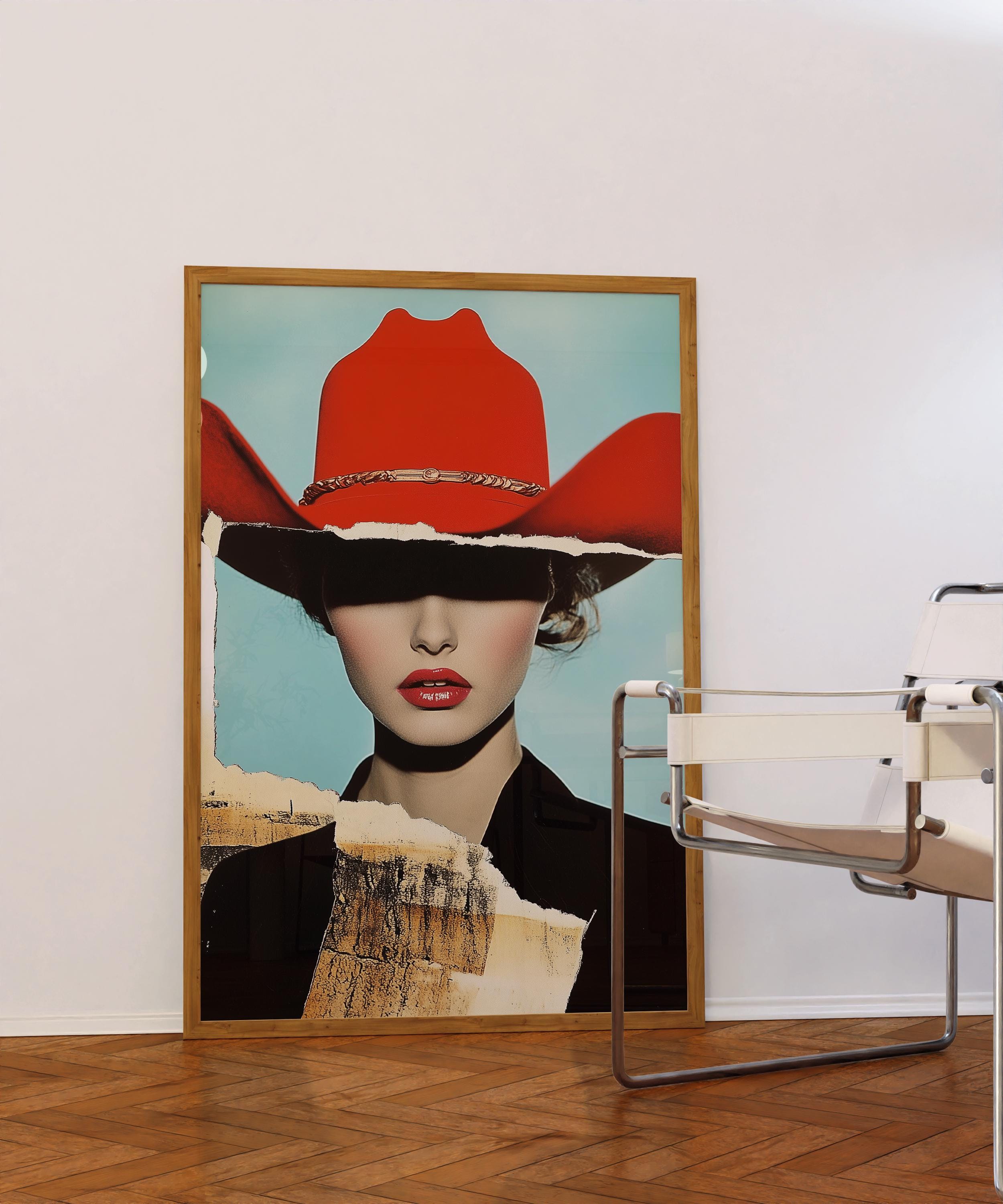 Rehat Poster No Frame Red Hat Cowgirl Art Print • Western Aesthetic Decor ...