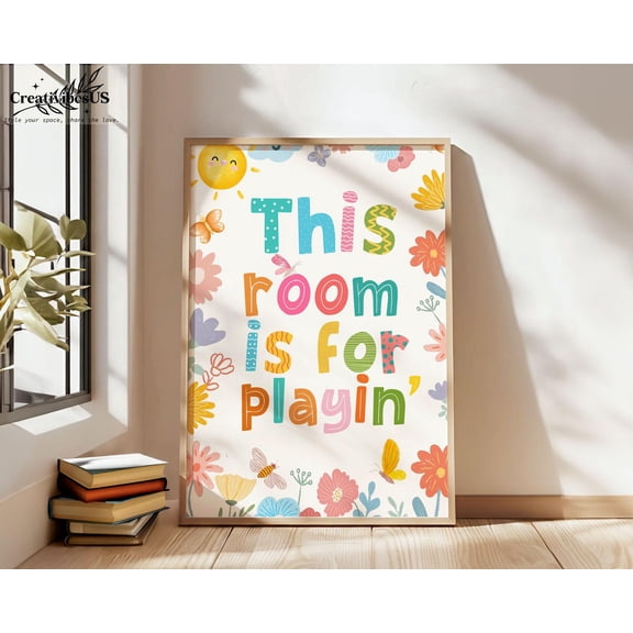 (No Frame) This Room Is For Playing Print, Playroom Poster, Nursery Wall Decor, Boys Girls Room Wall Art