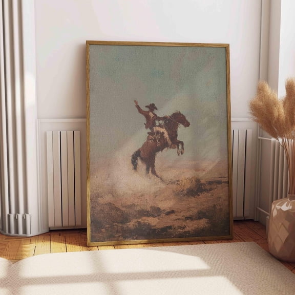 No Frame Vintage Bucking Bronco Print Western Oil Painting Rustic Western Cowboy Poster Antique Retro Mid Century Decor Horse Cabin Cottage Wall Art