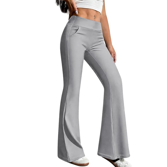 No Front Seam High Waisted Flare Leggings for Women Bootcut Yoga Pants Soft Gray XL