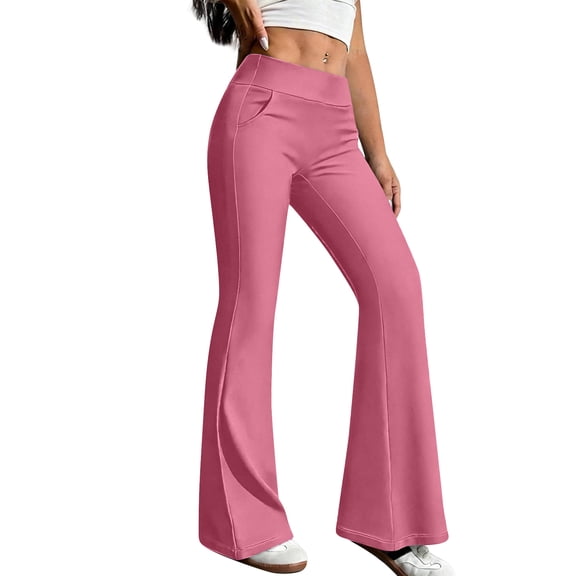 No Front Seam High Waisted Flare Leggings for Women Bootcut Yoga Pants Soft Pink M