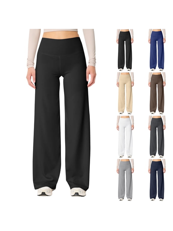 No Front Seam High Waisted Straight Leg Leggings for Women Wide Leg Yoga Pants Buttery Soft Black XL