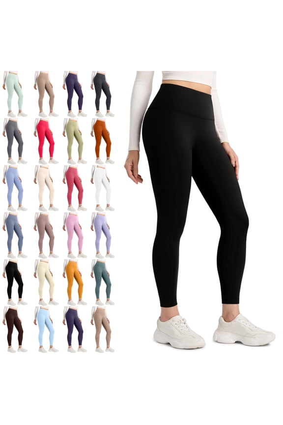 No Front Seam Yoga Leggings- High Waisted Womens Lounge Pants Pilates Workout Athletic Soft Black M