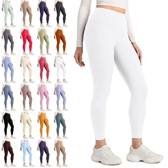 No Front Seam Yoga Leggings- High Waisted Womens Lounge Pants Pilates Workout Athletic Soft White L