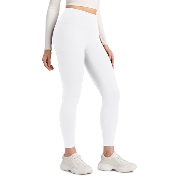 No Front Seam Yoga Leggings - High Waisted Womens Lounge Pants Pilates Workout Athletic Soft White M