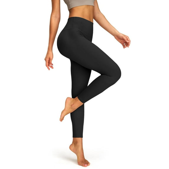 No Front Seam Yoga Pants Womens with Wide Waistband - Tummy Control Workout Leggings, Squat Proof & High Waisted Black S 22" Inseam