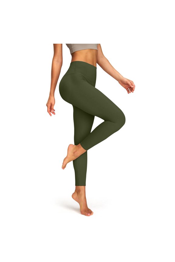 No Front Seam Yoga Pants Womens with Wide Waistband - Tummy Control Workout Leggings, Squat Proof & High Waisted Green 2XL 23" Inseam