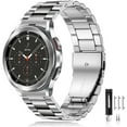 thumbnail image 1 of No Gap Galaxy Watch 4/6 Band Classic 47/43/42/46/40/44mm, Gapless Samsung Galaxy Watch 5 Bands Pro 45mm 40mm 44mm, Solid Metal Stainless Steel Replacement Business Strap Bands Men Women, Silver, 1 of 8