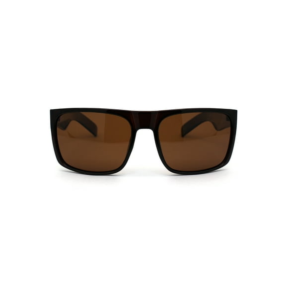 No Glare Polarized Lens Flat Top Hipster Plastic Horn Rim Sunglasses All Brown