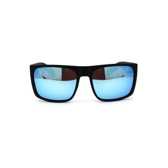 No Glare Polarized Lens Flat Top Hipster Plastic Horn Rim Sunglasses Matte Black Blue Mirror