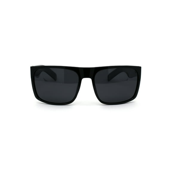 No Glare Polarized Lens Flat Top Hipster Plastic Horn Rim Sunglasses Shiny Black Black