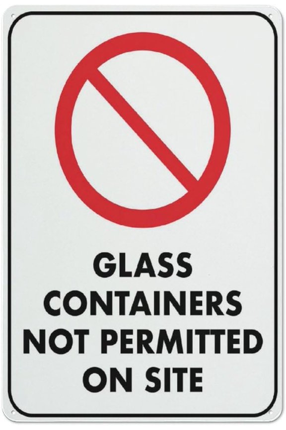 No Glass Containers Permitted Sign 8"x12" Reflective Aluminum Metal Warning Signage With Symbol For Indoor Outdoor Use