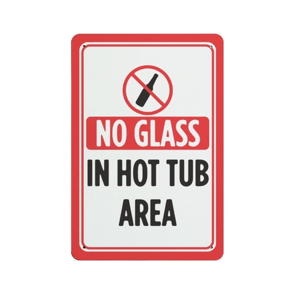 No Glass In Hot Tub Area Red Black Print Pool Rules Warning Metal Signs for Property Notice Sign for Room Yard Outside Home Decor Size: 12 x 16 inch