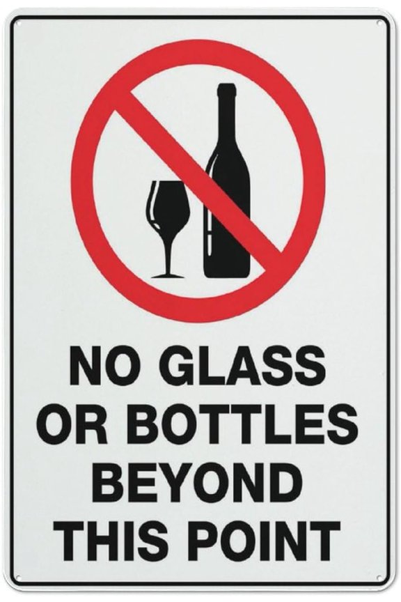 No Glass Or Bottles Beyond This Point Sign Safe Sign, Signs Outdoor, 8"x12", Sign For Home, Business, Driveway Alert