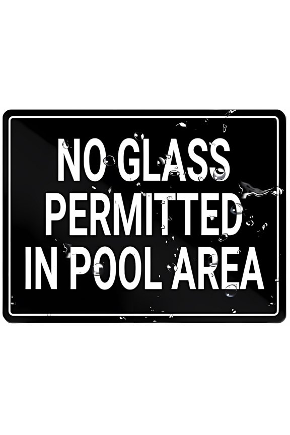 No Glass Permitted In Pool Area Sign - 8"x12" Acrylic Warning Sign, Door Wall Labels for Offices Businesses House Home, Pool Area, Glass Prohibition