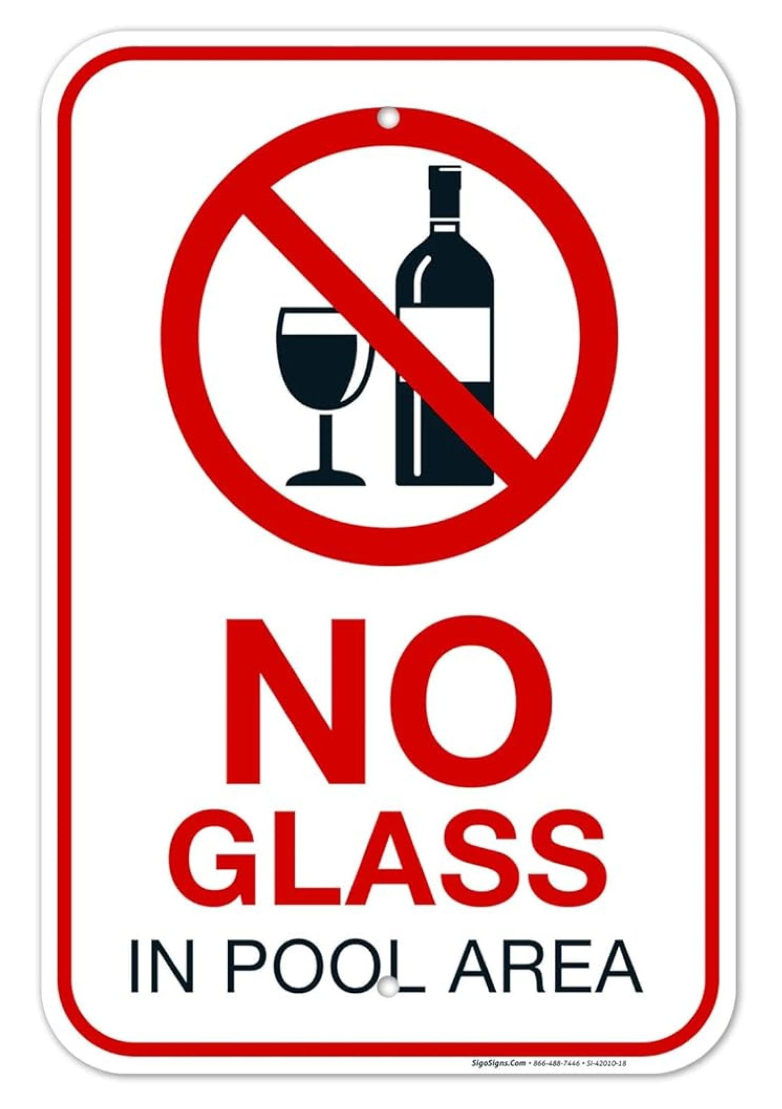 No Glass in Pool Area Pool Sign, 12x18 Inches, Rust Free .063 Aluminum ...