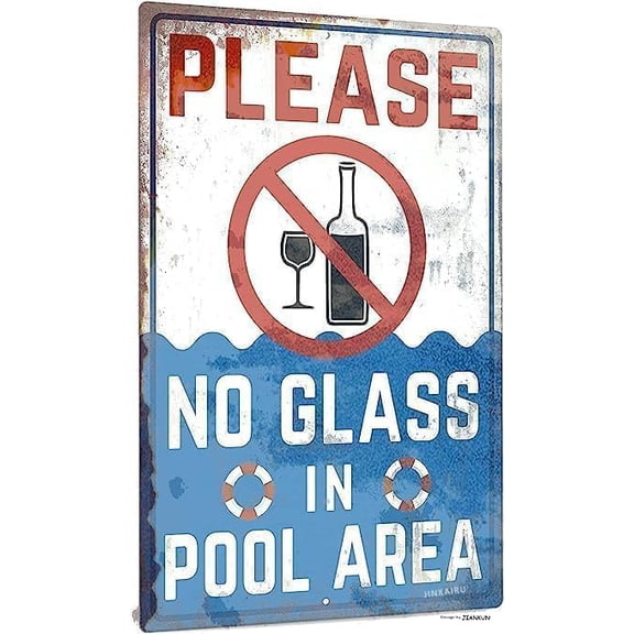 No Glass in Pool Area Sign – 8x12 Inch RustFree Aluminum,Reflective & Weatherproof,Safety Warning Sign for Swimming Pool,Hot Tub or Water Park Area