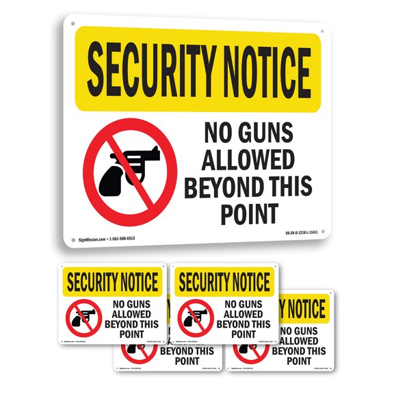 No Guns Allowed Beyond This Point OSHA Security Notice Rigid Plastic Sign 10 Inch x 7 Inch - 5 Pack