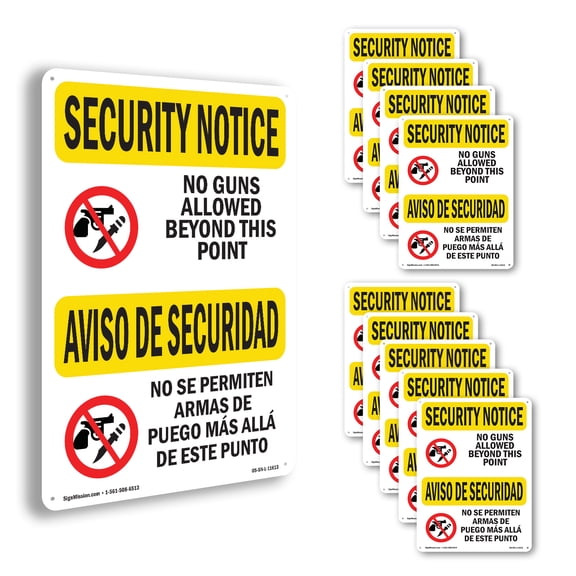 No Guns Allowed Bilingual OSHA Security Notice Aluminum Sign 10 Inch x 7 Inch - 10 Pack