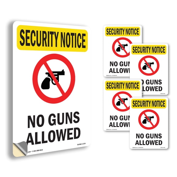 No Guns Allowed With Symbol OSHA Security Notice Vinyl Decal Label 5 Inch x 3.5 Inch - 5 Pack