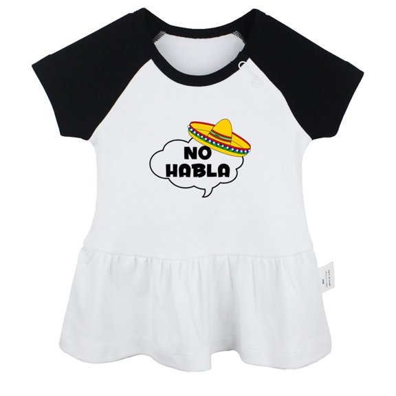 No Habla Funny Dresses For Baby, Newborn Babies Skirts, Infant Princess Dress, 0-24M Kids Graphic Clothes (Black Raglan Dresses, 0-6 Months)