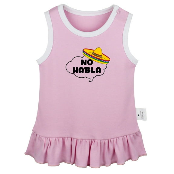 No Habla Funny Dresses For Baby, Newborn Babies Skirts, Infant Princess Dress, 0-24M Kids Graphic Clothes (Pink Sleeveless Dresses, 18-24 Months)