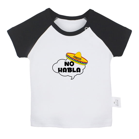 No Habla Funny T shirt For Baby, Newborn Babies T-shirts, Infant Tops, 0-24M Kids Graphic Tees Clothing (Short Black Raglan T-shirt, 6-12 Months)