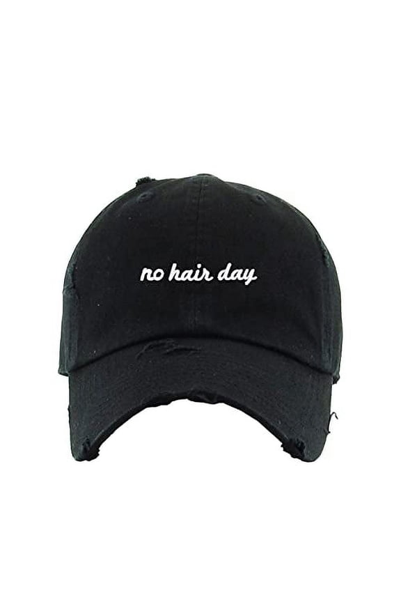 No Hair Day Vintage Baseball Cap Embroidered Cotton Adjustable Distressed Dad Hat Black