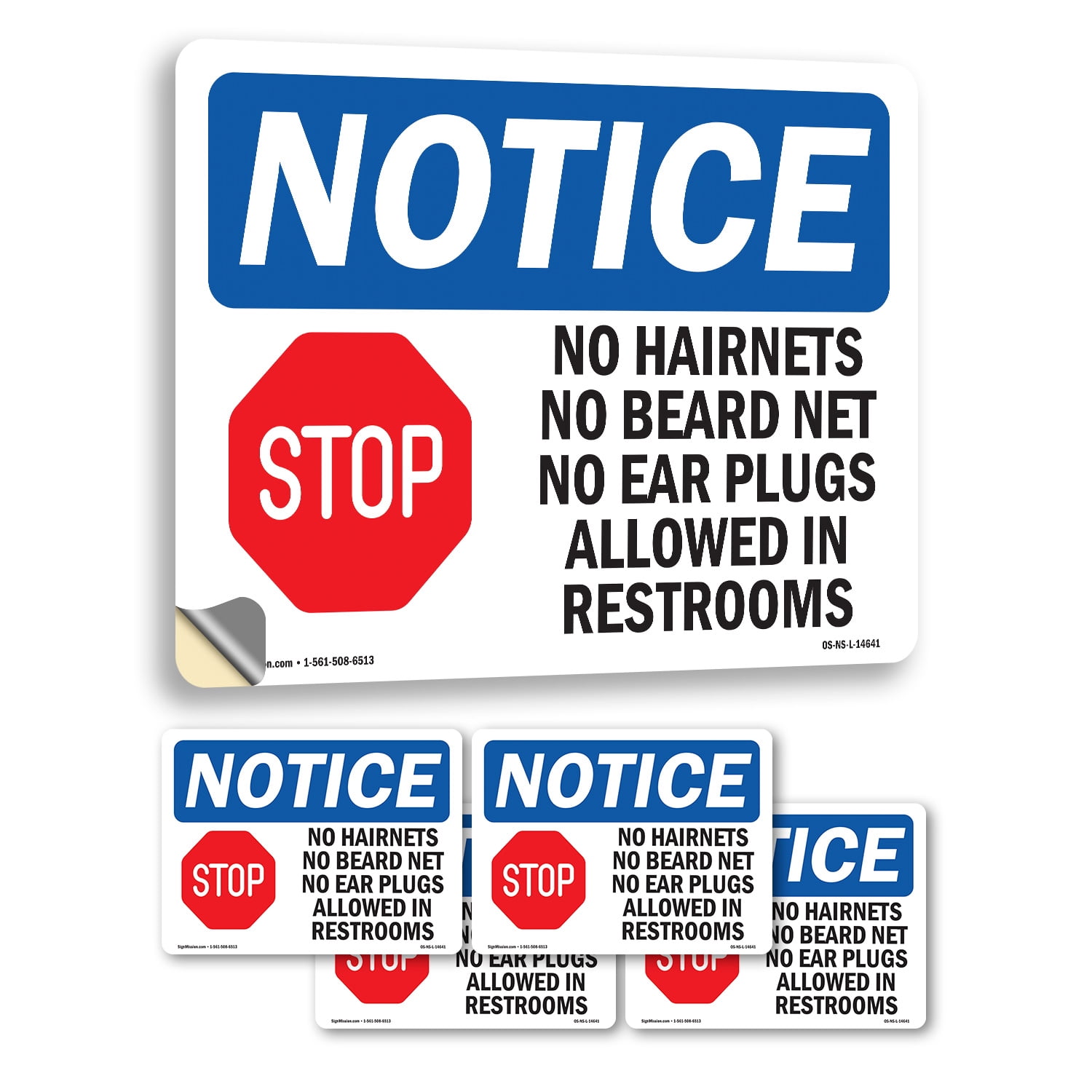 No Hairnets No Beard Nets No With Symbol OSHA Notice Vinyl Decal Label ...