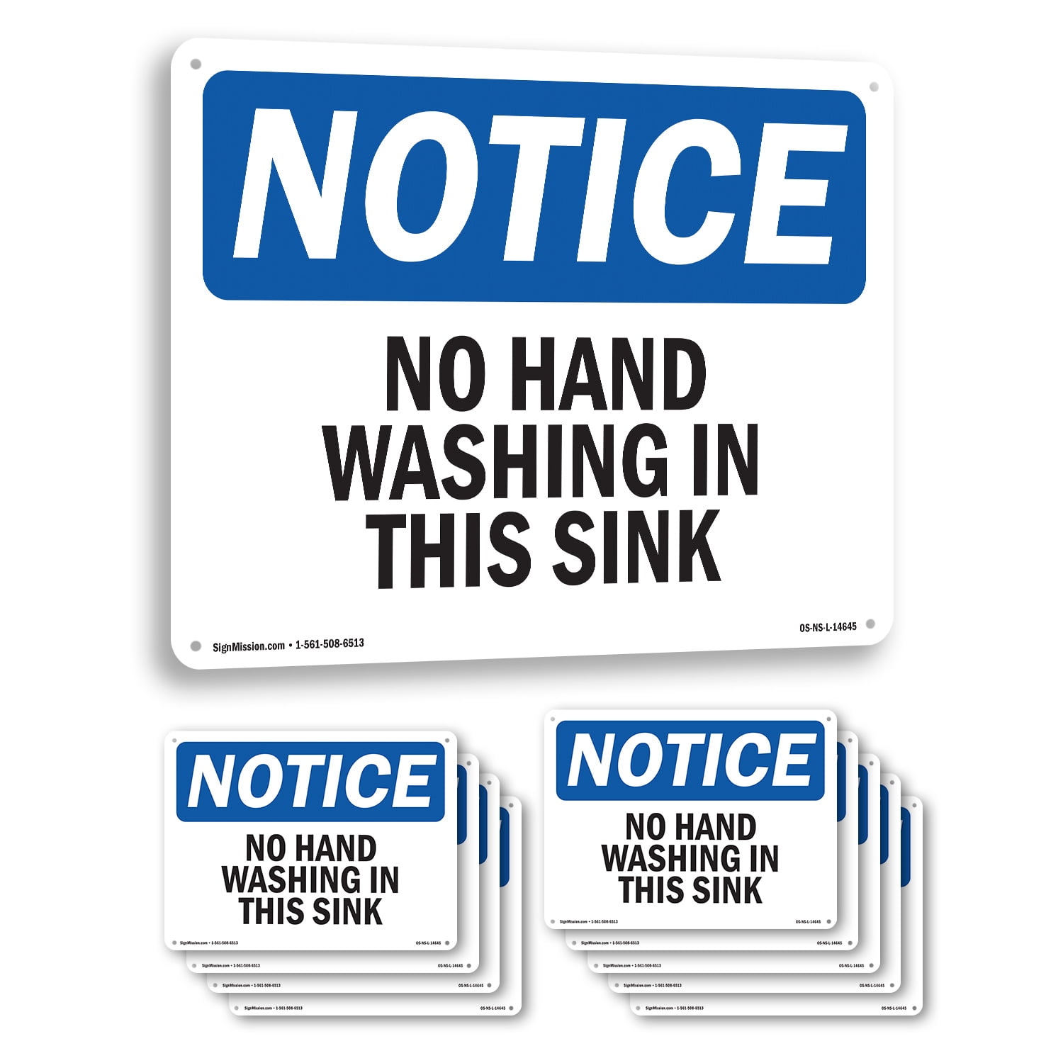 No Rinse Sign No Hand Washing In This Sink OSHA Notice Rigid Plastic Sign 18 Inch x ...