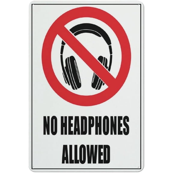 No Headphone Allowed Sign 12 X 8 Inches Reflective Aluminum Metal Warning Signage With Symbol For Indoor Outdoor Use