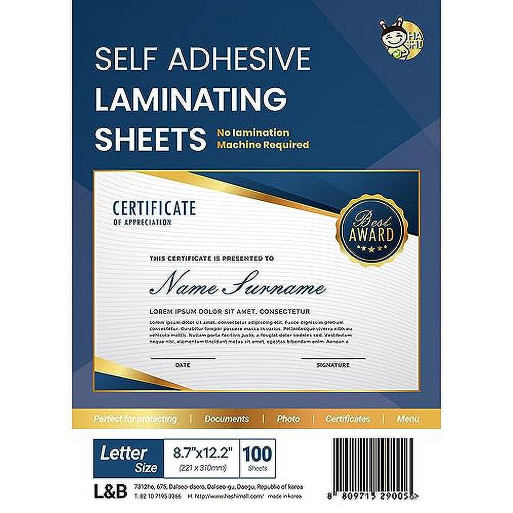 No Heat Laminating Sheets Self Sealing 8.5 x 11 Inch, 20 Pack, 4mil