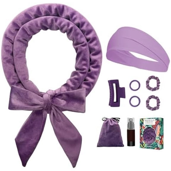 No Heat Overnight  Headband, 70" Soft Ribbon Wrap with 9 count Curling Rods and Yoga Strap -