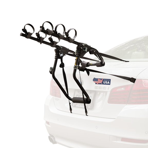 No Hitch Bike Rack Guardian, Trunk Mount Bicycle Carrier for Cars Sedans SUVs, Foldable Steel Frame, Quick Setup, Fits 3 Bikes 35 lbs, Black