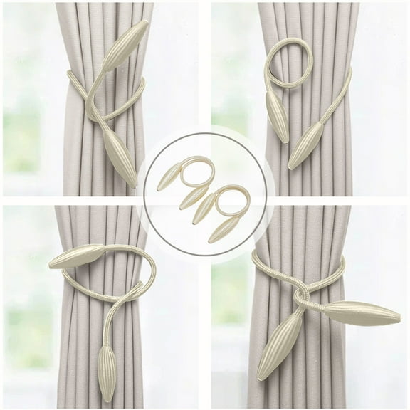No-Hole Curtain Tiebacks | Twist-to-Secure Metal Buckle Design | Set of 2 Gray or Beige Fabric Tie Backs | Easy No-Tool Installation for Living Room & Bedroom