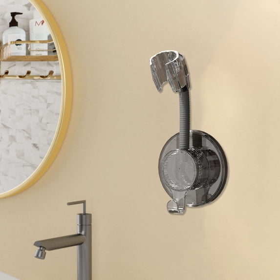No-Hole Shower Head Bracket, Adjustable Wall Mount with Adhesive, Includes Hook for Bath Accessories, 1-Pack