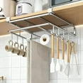 thumbnail image 1 of No Hole Under Cabinet Organizer - Multifunctional Stainless Steel Mug/Paper Towel Holder & Chopping Board Hooks,White, 1 of 4