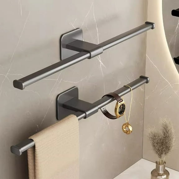 No-Hole Wall Mounted Towel Rack Bar, Brushed Gray Aluminum Alloy Bathroom Towel Storage, 19.68" Adjustable Length, Hole-Free Installation for Kitchen & Bathroom