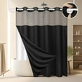 thumbnail image 1 of Psoiuetr No Hook Black Boho Tufted Hotel Shower Curtain with Snap-in Fabric Liner Chevron Striped with Mesh Top Window 72" W x 75" L, 1 of 5