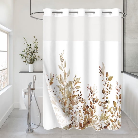 No Hook Eucalyptus Shower Curtain,Snap-in Fabric Liner Set,with See Through Top Window, 72x74 inch